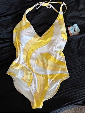 Target Shade & Shore Yellow and White Wave-Print One-Piece Swimsuit